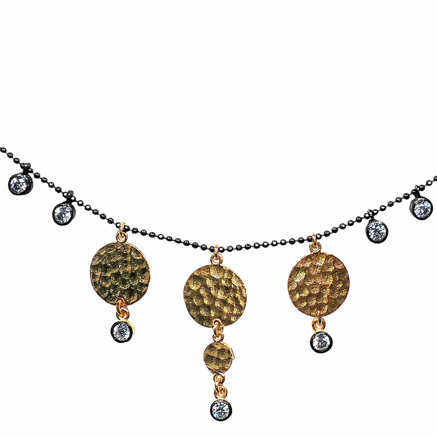 Hammered Coin and CZ Pendants Necklace