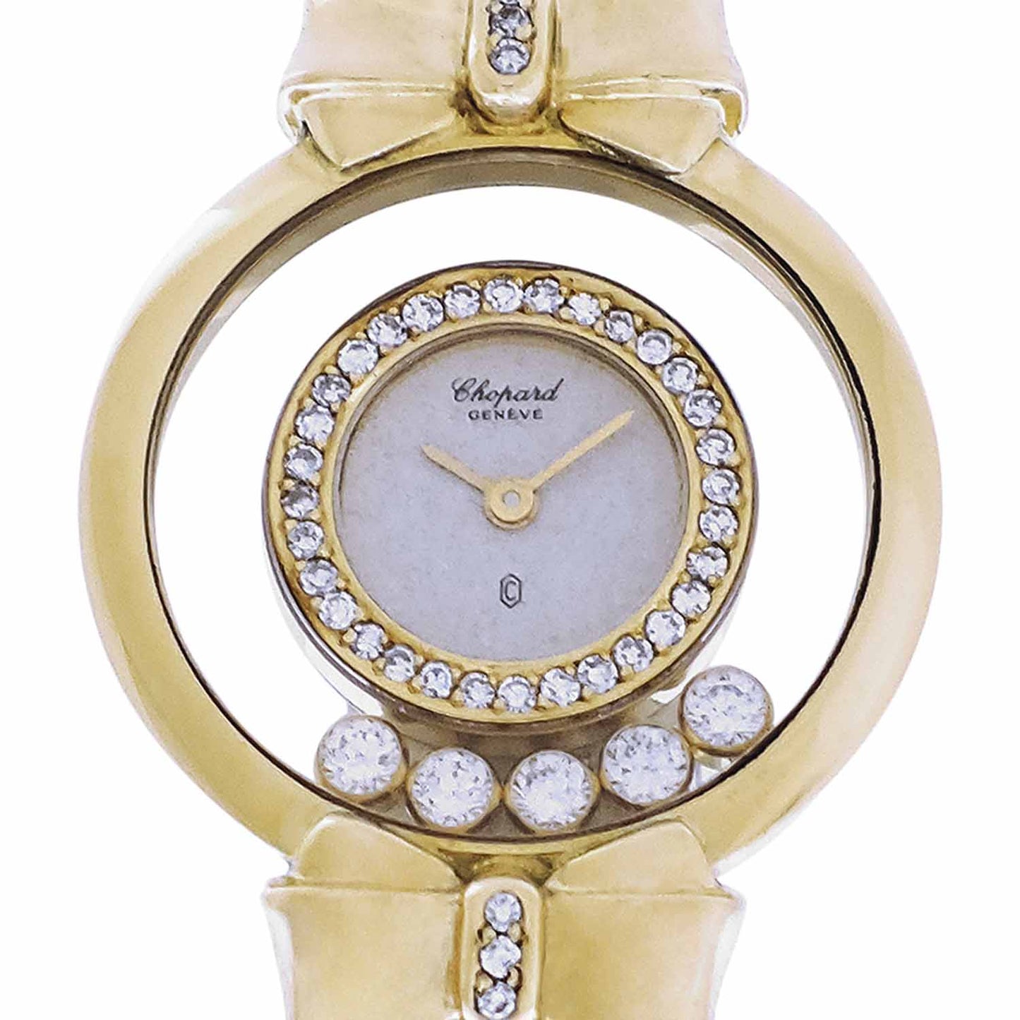 Women's 18k Chopard Happy Diamond Bracelet Watch, 5 Floating Diams. Ref. 4097
