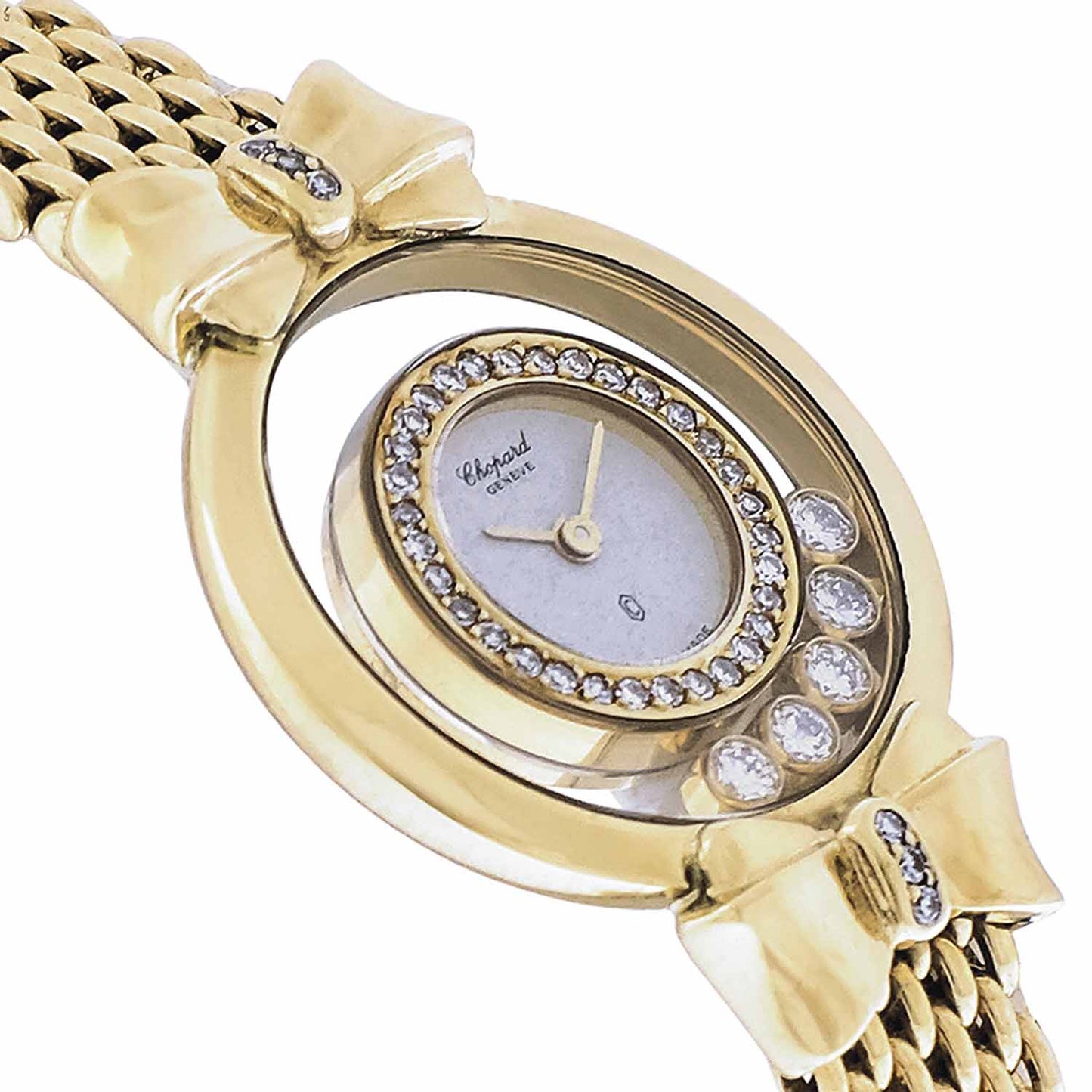 Women's 18k Chopard Happy Diamond Bracelet Watch, 5 Floating Diams. Ref. 4097
