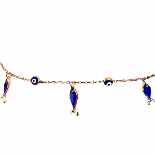 Blue Enamel Fish & Eyes Bracelet