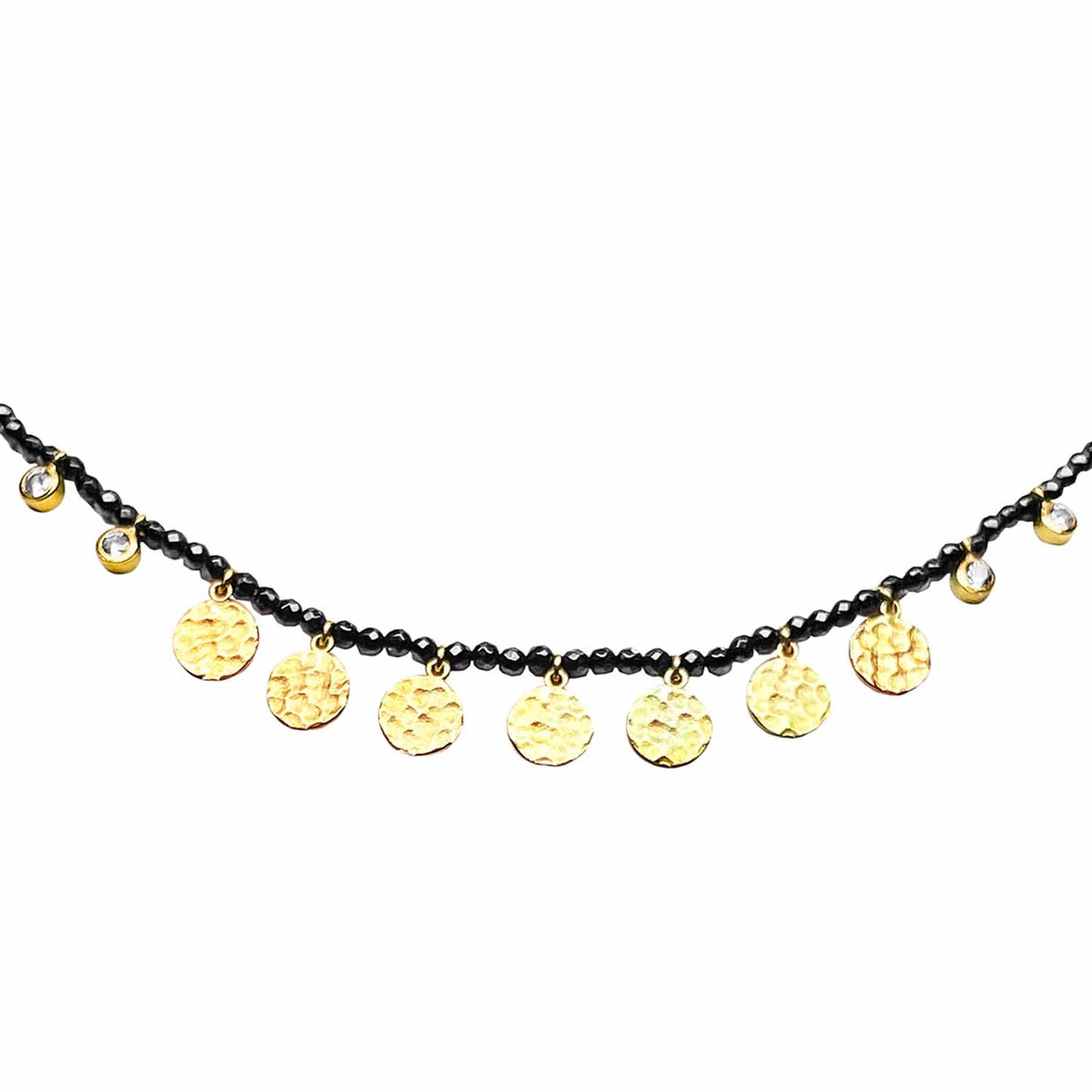 Crystal Beaded, Hammered Coins & CZ Charm Necklace